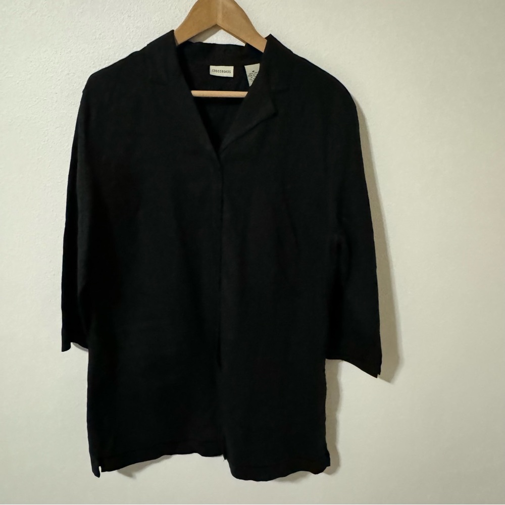 Crossroads Linen Longline Shacket Shirt Jacket Langenlook 3/4 Sleeve Pockets-M
